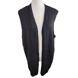 Talbots Woman Petite 3X Black Ribbed Merino Wool Cardigan Vest Made in Italy